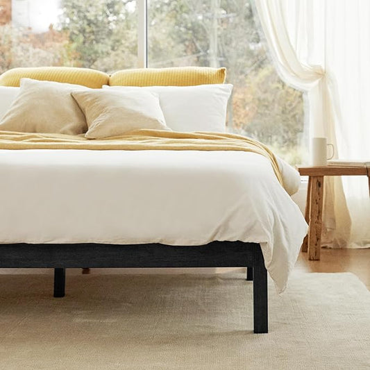 LIFEMENT Classic Wood Platform Bed Frame, Essential, Noise Free, Under Bed Storage, No Box Spring Needed, Easy Assembly (Black, Queen (U.S. Standard))