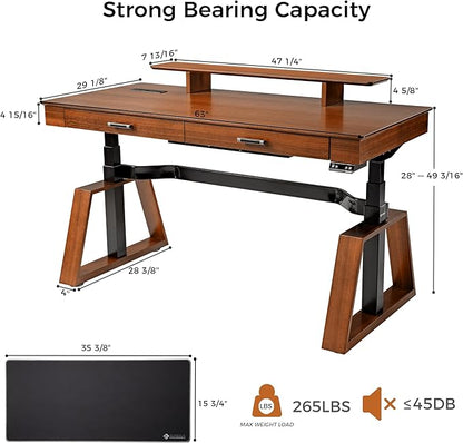 EUREKA ERGONOMIC Ark Standing Desk, 63 inch Executive Desk with Drawers,Modern Trapezoidal Leg Luxury Home Office Computer Desk w Monitor Stand Smart APP Control, Walnut