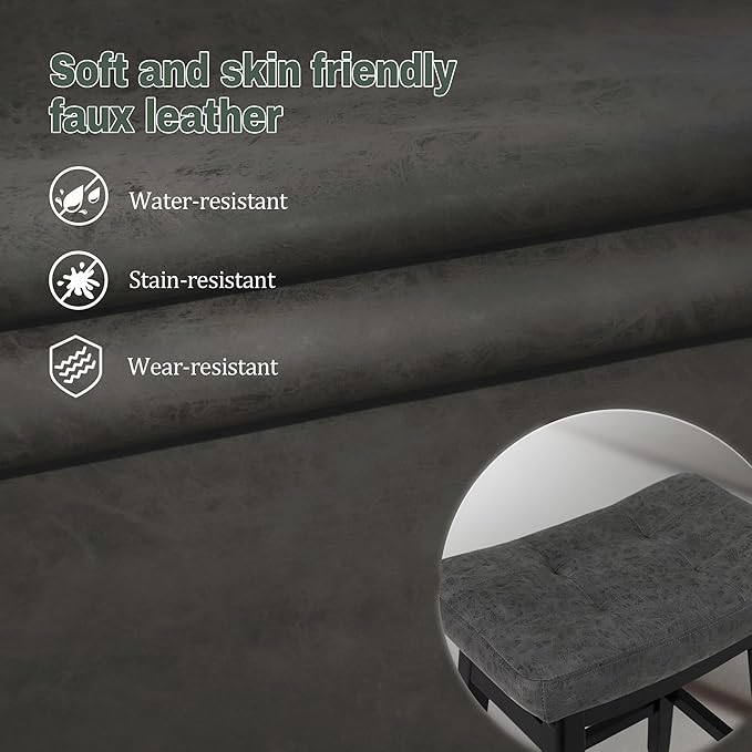 Counter Height Bar Stool Kitchen Counter Modern Backless Barstool with Upholstered Faux Leather Seat and Solid Wood Leg Farmhouse 24 inch Bar Chair, Grey + Black, 1pc