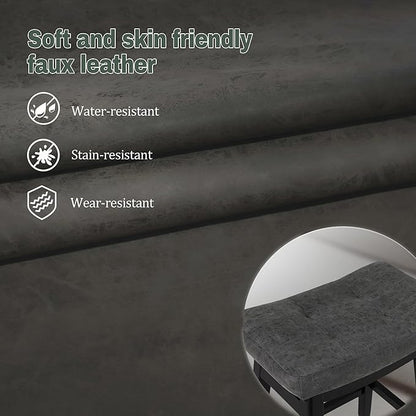 Counter Height Bar Stool Kitchen Counter Modern Backless Barstool with Upholstered Faux Leather Seat and Solid Wood Leg Farmhouse 24 inch Bar Chair, Grey + Black, 1pc