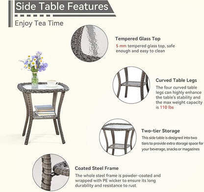 3 Pieces Outdoor Patio Chairs Set - Wicker Patio Conversation Sets with 1 Side Table, Olefin Fabric Cushions Suitable for Backyard Deck and Porch,Red