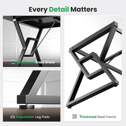 70.8" Large Executive Desk - Computer Office Desk Workstation, Modern Business Writing Table with Sturdy Metal Legs for Home Office (Black/Black)