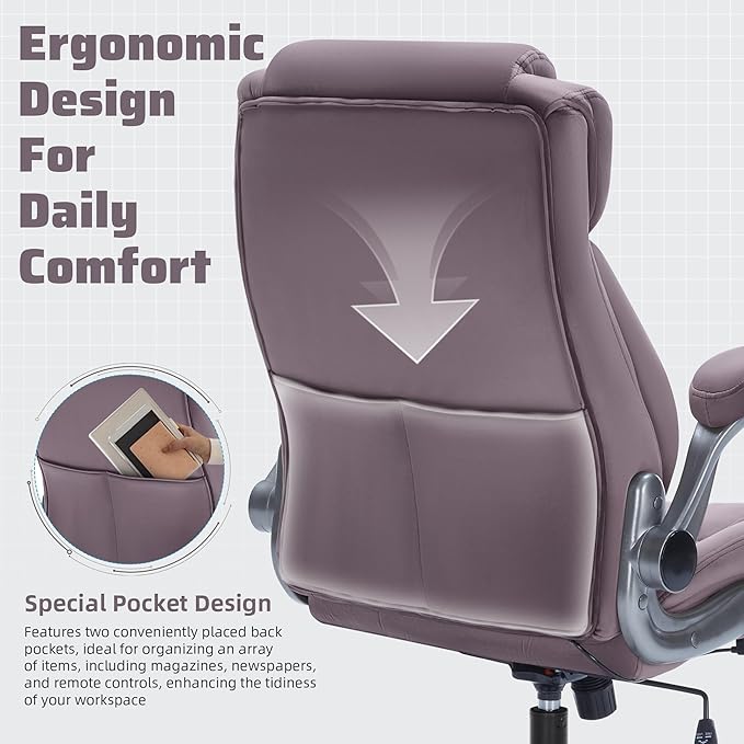Large High Back Office Chair with Flip Arms- Executive Desk Chair with Locking Wheels, Adjustable Lumbar Support, Ergonomic Breathable Fabric Computer Chair Prevents Cats Scratching