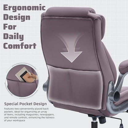 Large High Back Office Chair with Flip Arms- Executive Desk Chair with Locking Wheels, Adjustable Lumbar Support, Ergonomic Breathable Fabric Computer Chair Prevents Cats Scratching