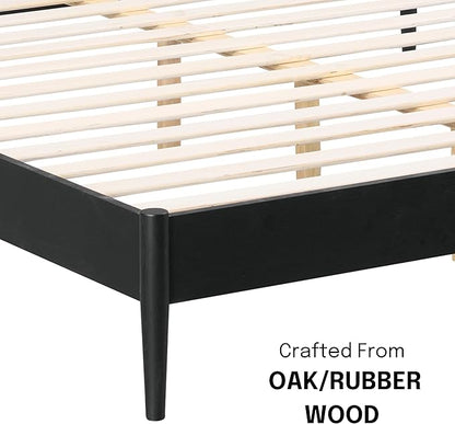 NTC Lupin Wooden Bed Frame with Headboard, Solid Oak and Rubber Wood Foundation with Silent Slats and Wood Central Supports, 1000 Lb Capacity, Effortless Assembly, King - Burnt Black