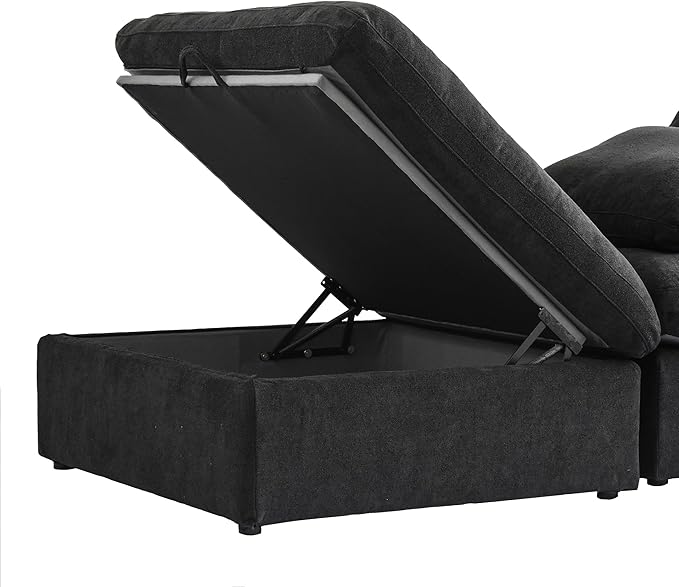 Cloud Couch Modular Sectional Sofa with Storage Ottoman,L Shaped Couch for Living Room,120.45inch Down Filled 4 Seater Black Convertible Sectional Sofas,Covers Washable&Replaceable
