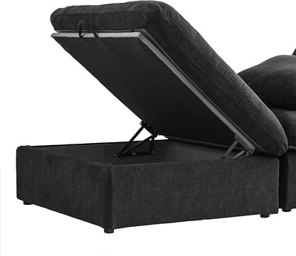 Cloud Couch Modular Sectional Sofa with Storage Ottoman,L Shaped Couch for Living Room,120.45inch Down Filled 4 Seater Black Convertible Sectional Sofas,Covers Washable&Replaceable