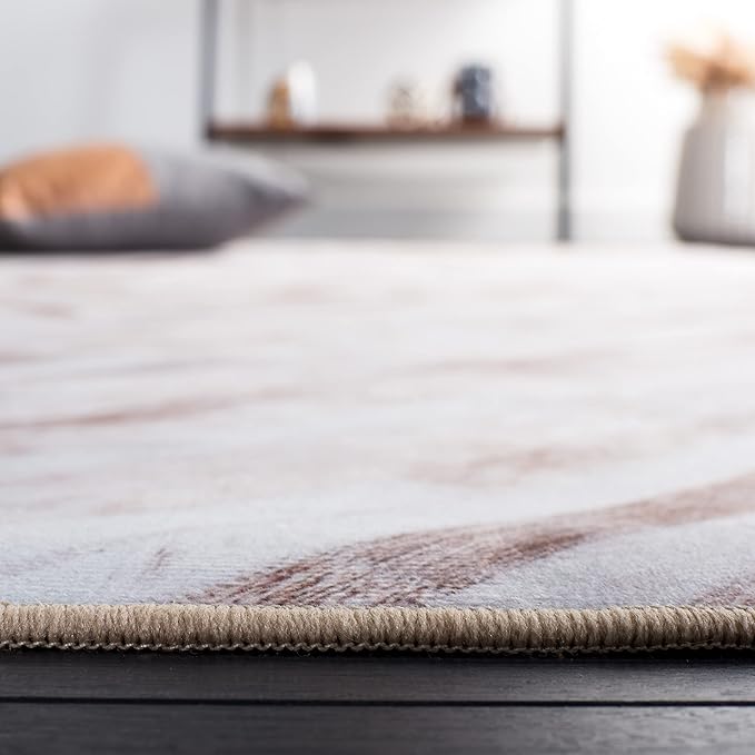 SAFAVIEH Washable Rug Faux Hide Collection - 8' x 10', Beige & Brown, Slip Resistant, Western Rustic Decor, Printed Pattern, Ideal for Living Room, Bedroom, Home Office, Dining Space (FAH526A)