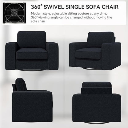 Swivel Accent Sofa Chair Set of 2, 360 Degree Rotation 36'' Width Oversized Wingback Armchair Linen Fabric Single Thick Cushion Soft Living Room, Office Black