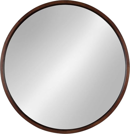 Kate and Laurel Hutton Round Decorative Wood Frame Wall Mirror, 30 Inch Diameter, Walnut