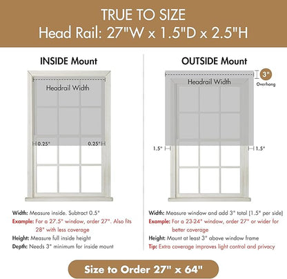 Madison Park Cordless Roman Shades, Total Blackout Window Blind Privacy Window Shades, Thermal Insulated Cordless Window Treatment for Bedroom, Living Room, Quincy, Single Panel 27" W X 64" H Grey
