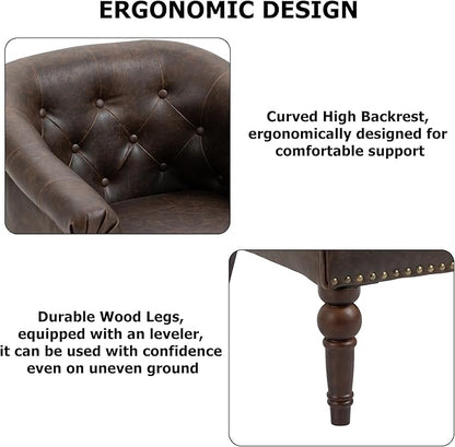 Lumibee Faux Leather Barrel Chairs, Upholstered Accent Chairs Set of 2 for Living Room, Modern Comfy Club Armchairs for Office, Bedroom, Waiting Room-Chocolate
