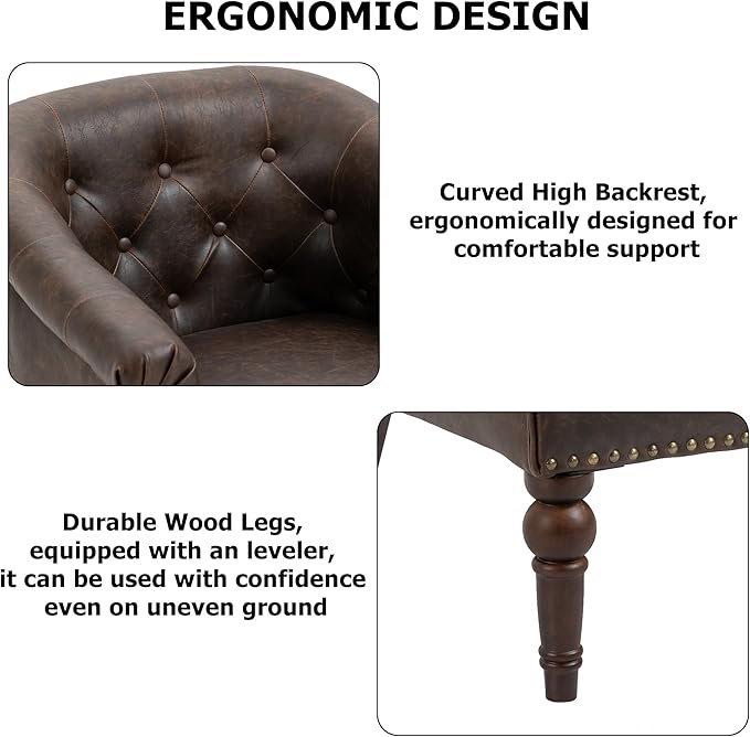 Lumibee Faux Leather Barrel Chairs, Upholstered Accent Chairs Set of 4 for Living Room, Modern Comfy Club Armchairs for Office, Bedroom, Waiting Room-Chocolate