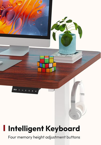 SANODESK Electric Standing Desk 60 x 24 Inches Whole-Piece Desktop Height Adjustable Stand Up Desk w/6-Button Controller Ergonomic Computer Desk for Home Office, White Frame + Mahogany Tabletop