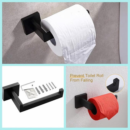 Bathroom Hardware Set Bathroom Accessories Set SUS304 Towel Bar Set Includes Towel Bar Inch+Towel Holder+Toilet Paper Holder+Towel Hook (5, Matte Black)
