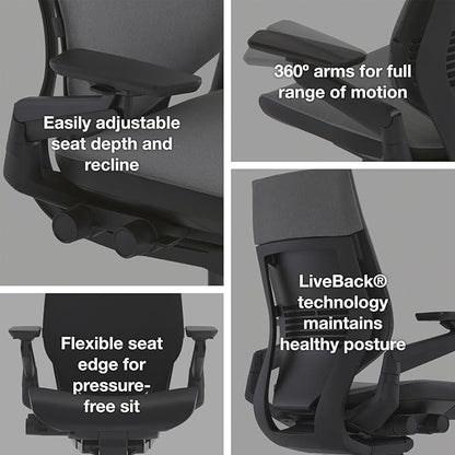 Steelcase Gesture Office Chair - Ergonomic Work Chair with Wheels for Carpet - Comfortable - Intuitive-to-Adjust for Desk - 360-Degree Arms - Blue Jay Fabric