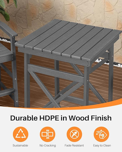 3-Piece Adirondack Chairs and Table Set, HDPE Patio Bar Sets, All Weather Outdoor Bar Stools Set, HDPE Adirondack Bar Height Chairs and Bar Table for Balcony, Pool, Porch, Smoke Gray