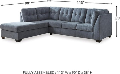 Signature Design by Ashley Marleton Contemporary Left-Arm Facing Tufted 2-Piece Sleeper Sectional with Chaise, Loose Seat Cushions and Bi-Fold Memory Foam Mattress, Full, Blue