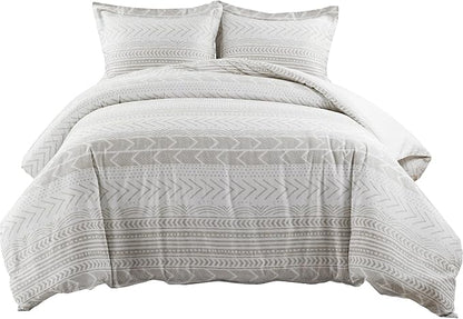 Lush Decor Hygge Geo Reversible 3 Piece Cotton Duvet Set, King, Taupe & White