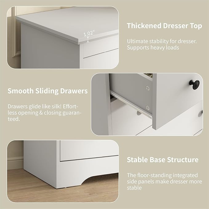 White Dresser for Bedroom, 8 Drawer Dresser with Large Drawers, 55 Inch Wide Wood Chest for Living Room, Hallway