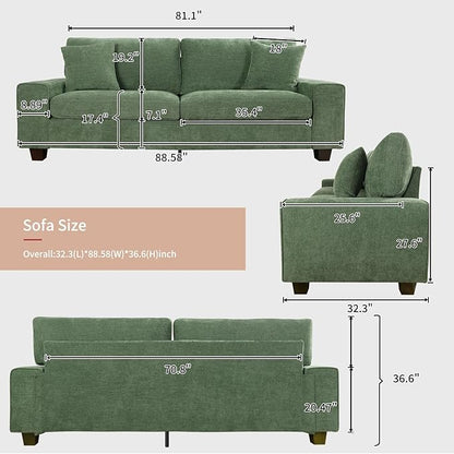 DOPEDIO Modern Loveseat Sofa for Living Room,Chenille Recliner, Removable Cover, Spring Cushions, Solid Wood Frame, Easy Assembly for Small Spaces (88.58inch，Green)