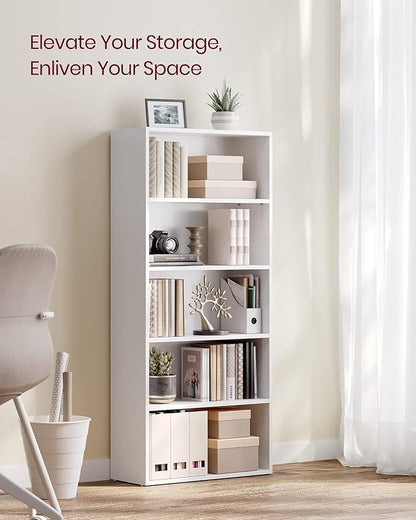 VASAGLE Set of 2 Bookshelves, 23.6 Inches Wide, 5-Tier Open Bookcases with Adjustable Storage Shelves, Floor Standing Units, Cloud White ULBC165T14-2