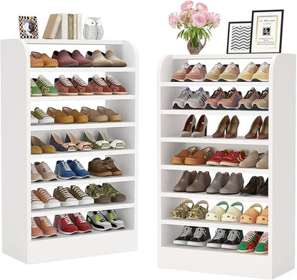 Tribesigns Shoe Rack for Entryway, 8-Tier Tall Shoe Shelf Shoes Storage Organizer, Wooden Shoe Storage Cabinet Shoe Stand for Closet, Hallway, Living Room, 2 Pcs, White