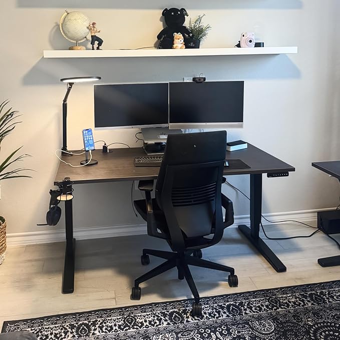 UPLIFTDESK V2 2-Leg Ash Gray Laminate Wood Standing Desk – Adjustable Height, Advanced 1-Touch Memory Keypad, Under Desk Cable Management, Wire Grommets & Rocker Board (Black-Frame, 42 x 30 inch)