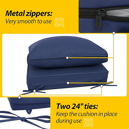 AAAAAcessories Outdoor Deep Seat Cushions, Waterproof, Fade-Resistant Patio Furniture Replacement Cushions, 25.5" x 25.5" x 5" + 25.5" x 13.5", Navy Blue
