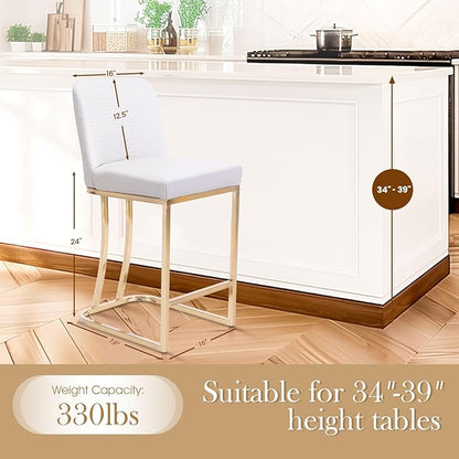 Sophia & William Bar Stools Set of 4, Counter Height Creamy White & Gold Bar Stools with Back, 24 Inch