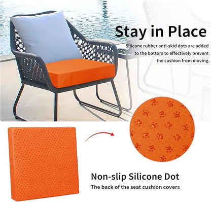 Easy-Going Waterproof Patio Cushion Covers 22x22x4 inch 4 Pack Replacement Non-Slip Outdoor Seat Cushion Slipcover with Zipper. Orange