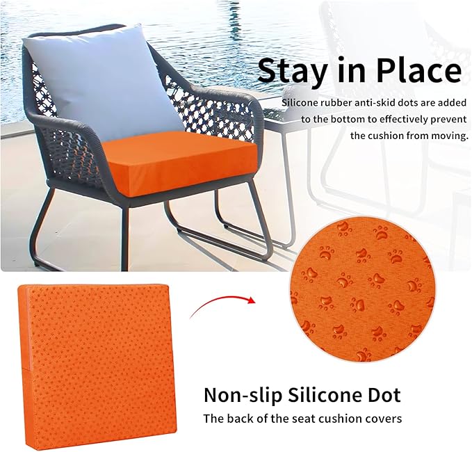 Easy-Going Waterproof Patio Cushion Covers 27x25x5 inch 4 Pack Replacement Non-Slip Outdoor Seat Cushion Slipcover with Zipper. Orange