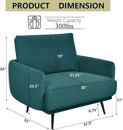 Oversized Accent Chair for Living Room Chairs Reading Arm Chair Comfy Modern Single Sofa Side Chairs with Metal Legs & Soft Cushion for Bedroom, Waiting Room (Velvet Dark Green, Set of 2)
