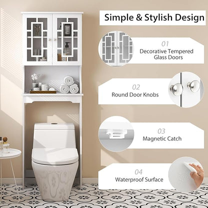 BestComfort Over The Toilet Storage Cabinet, Home Bathroom Space Saver Organizer Above Toilet, Double Doors and Adjustable Shelf, Wooden Freestanding Toilet Storage Rack Unit, 67 in H (White)
