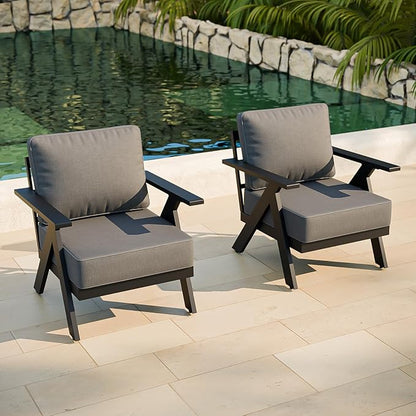 COOS BAY Iron Luxe Modern Outdoor Patio Chairs Set of 2, Lounge Accent Chairs for Backyard, Deck, Porch, Garden, Black/Gray