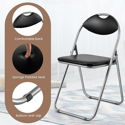 S AFSTAR Folding Chairs Set of 4, Metal Folding Chairs with Carrying Handles, Padded Seats, Non-Slip Foot Pads, Indoor & Outdoor Foldable Padded Chairs for Home Office Reception Room Church, Black