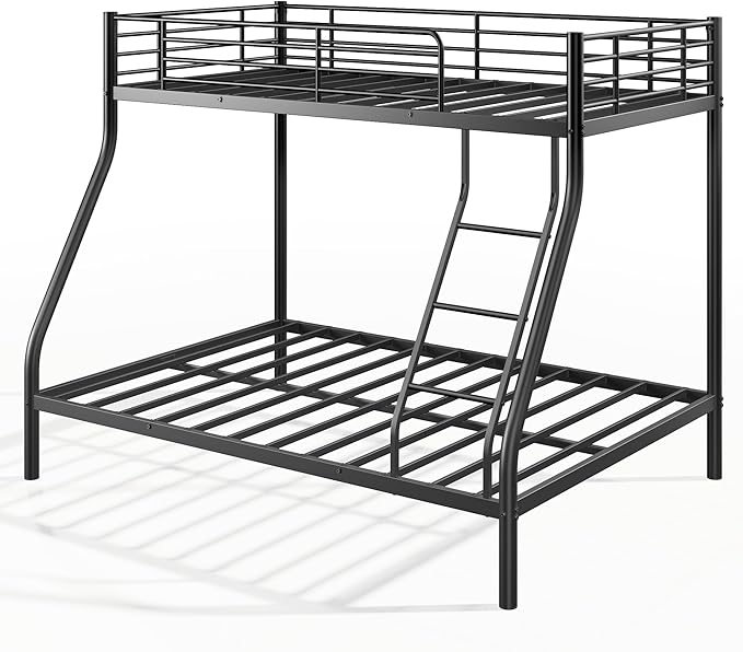 Bellemave Twin Over Full Bunk Bed for Teens, Twin Over Full Bunk Bed Frame with Build in Ladder and Full Length Guardrail, Easy Assemble Bunkbeds, Mattress Not Included, Black