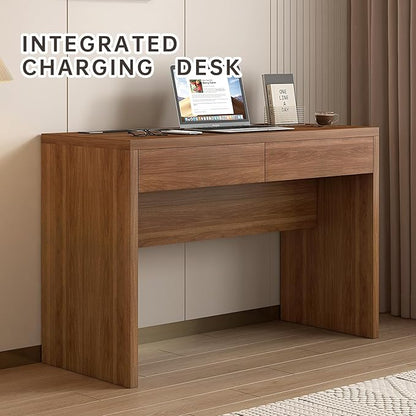 Dongge 47-Inch Office Desk with Pull-Out Outlet, Computer Desk with 2 Sturdy Drawers, Writing/Gaming/Work/Study Desk for Bedroom, Living Room & Home Office, Brown