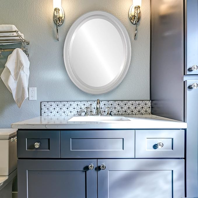 OVALCREST Oval Beveled Wall Mirror for Home Decor - Toronto Style - Silver Spray - 22" x 18"