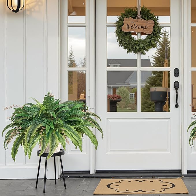 VEVOR Artificial Ferns, Natural Spread Diameter 41 Inch, Large Hanging Fake Boston Ferns, Sunlight Resistant Fake Plant Wall Decor with 80 Branches and Flowerpot, Faux Fern for Home Office Outdoor