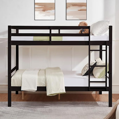 Full Over Full Bunk Bed with Thick Posts,Wooden Bunk Bed with High Guardrail and Ladder for Kids, Teens, Dorm Rooms, and Guest Rooms,No Box Spring Needed, Espresso