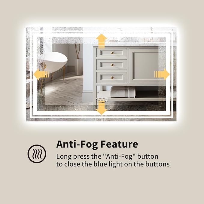 WTTY 40"x28" LED Bathroom Mirror with Lights, Backlit and Front Lighted Bathroom Vanity Mirrors for Wall, Anti-Fog, Dimmable Wall Mirrors for Bathroom, Memory, Tempered Glass, Double LED Vanity Mirror