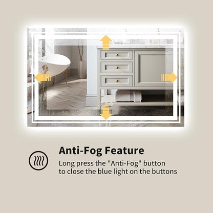WTTY 40"x28" LED Bathroom Mirror with Lights, Backlit and Front Lighted Bathroom Vanity Mirrors for Wall, Anti-Fog, Dimmable Wall Mirrors for Bathroom, Memory, Tempered Glass, Double LED Vanity Mirror