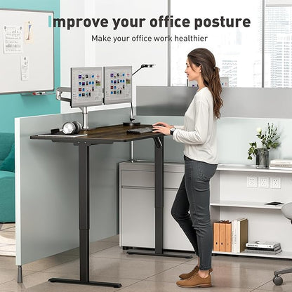 One-Piece Electric Standing Desk, 48 x 24 Inch Adjustable Height Sit to Stand Up Desk for Home Office, Work & Study, White Frame & Brown Desktop (2 Packages)
