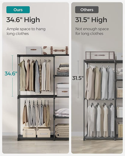 SONGMICS Portable Closet, Freestanding Closet Organizer, Clothes Rack with Shelves, Hanging Rods, Storage Organizer, for Cloakroom, Bedroom, 48.8 x 16.9 x 71.7 Inches, Black URYG026B02
