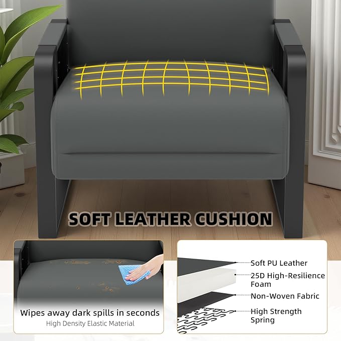 Faux Leather Accent Chairs Set of 2 with Flip Up Tray Tables Soft Backrest for Living Room Office Bedroom Modern Accent Chairs, Gray