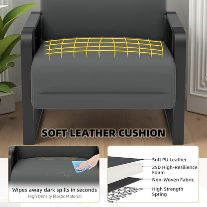 Faux Leather Accent Chairs Set of 2 with Flip Up Tray Tables Soft Backrest for Living Room Office Bedroom Modern Accent Chairs, Gray