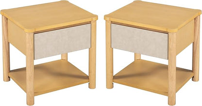 Christopher Knight Home Zeri Bedroom Nightstands Set of 2, Wood Nightstand with Drawers, Small Bedside Table Set of 2, End Table for Living Room, Multipurpose Storage Cabinet, Natural + Beige