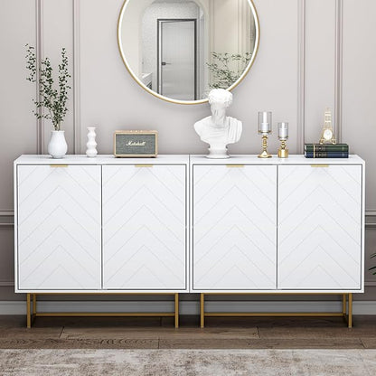 Scurrty Set of 2 31.5'' Sideboard Buffet Cabinet with Storage, Top Weight Capacity 150lbs Sideboard Storage with Doors and Adjustable Shelf, Accent Cabinet for Living Room, Kitchen, White