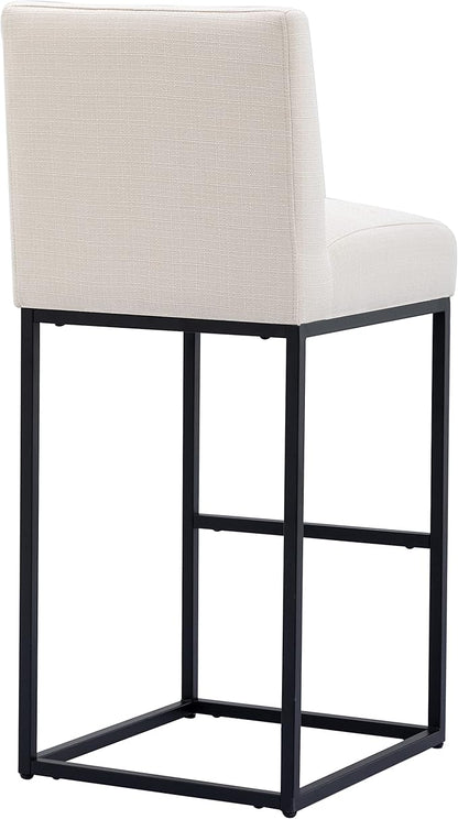 31" Height Cream Fabric Bar Stools Set of 2 Counter Height Stools with Back and Footrest for Kitchen Modern Metal Barstools, Linen Upholstered Farmhouse Bar Chairs Island Stools